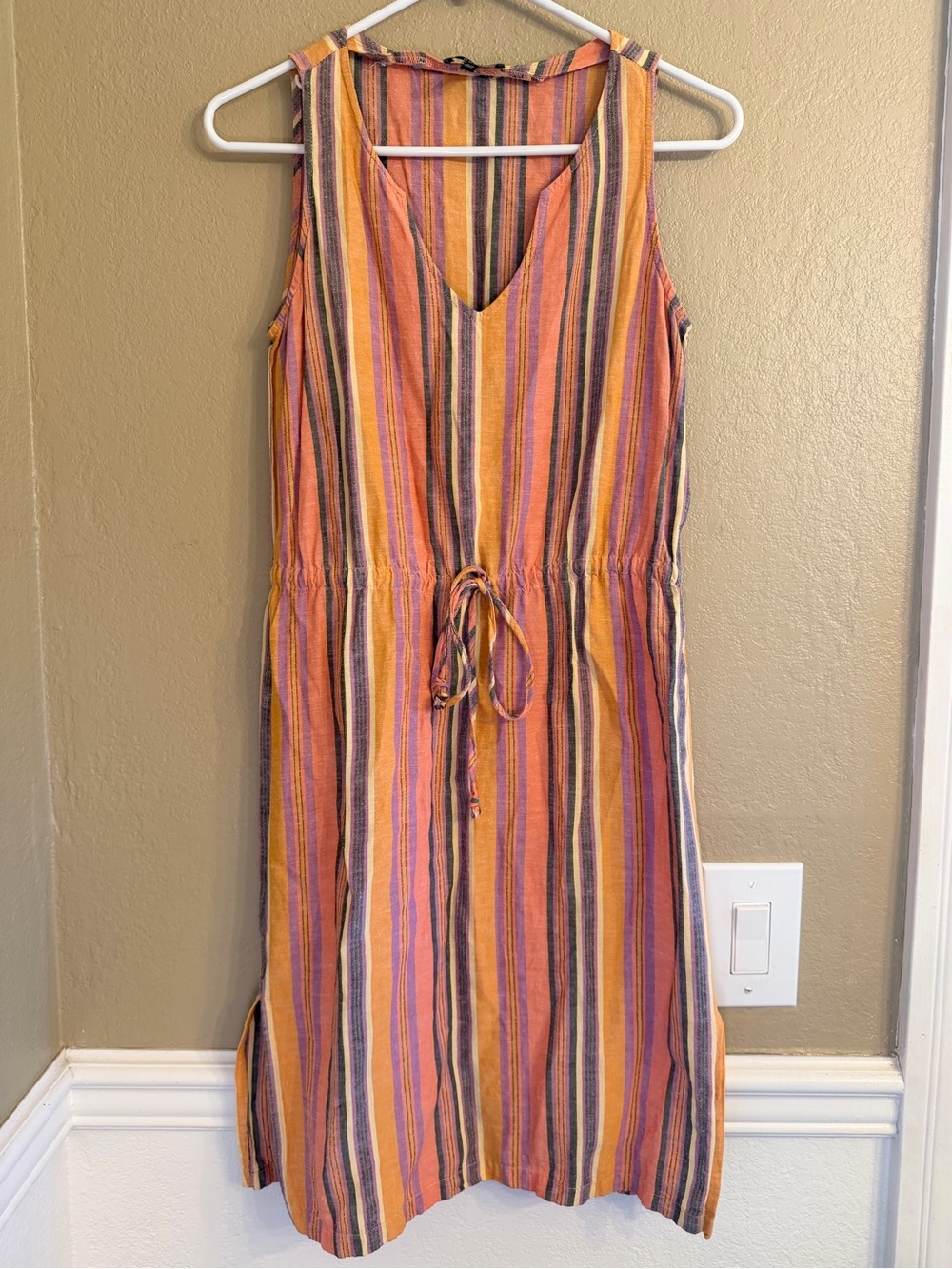 Drew for Anthropologie Striped Sleeveless linen blend dress
